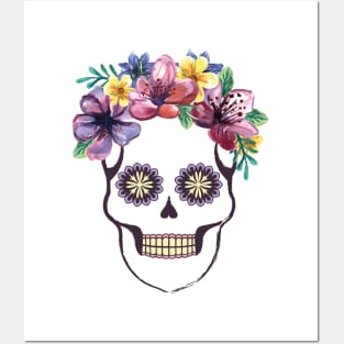 Santa Muerte with flowers Posters and Art